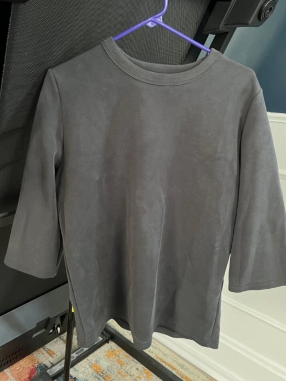 OGL Sandwashed Spacer Crewneck 3/4 Sleeve Top sz XL Womens Blue Charcoal